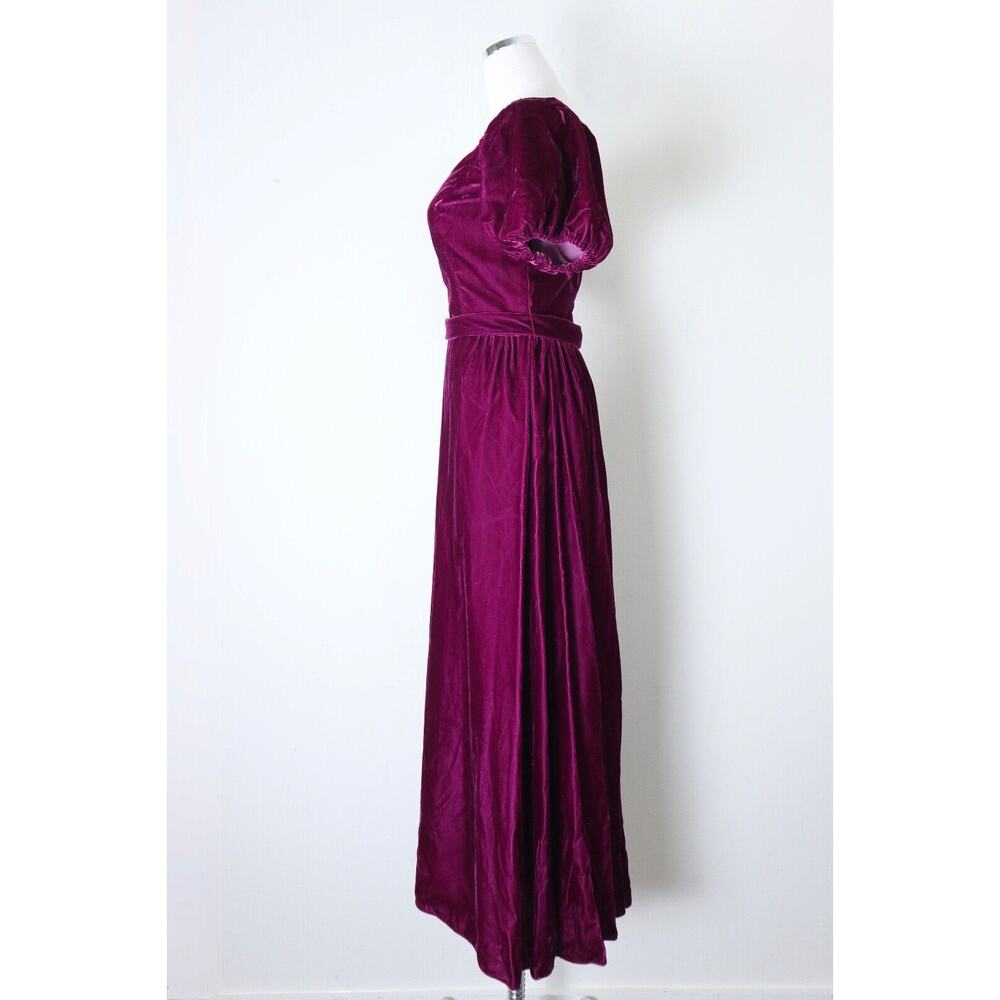 Vintage 1980s Priscilla of Boston Velvet Puff Shoulder Gown Maxi Dress Raspberry - Picture 6 of 12